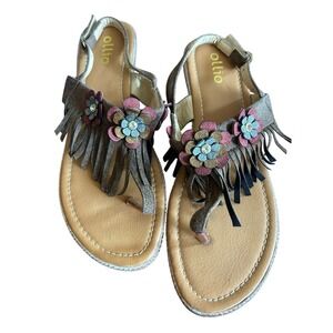 Ollio Tassle Flower Wedge Faux Leather Slingback Sandals Womens Size 9M Brown